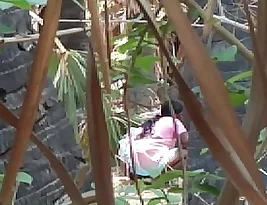Black exotic beauty gets kinky outside in nature