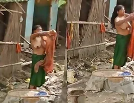 Indian porn with college girl and village bhabhi outdoor bathing scene.