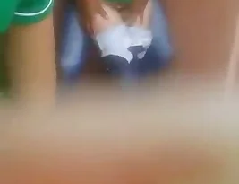 College girlfriend gives great blow job and rides boyfriend while friends watch.