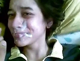 Noida teen gets cum on face and mouth after hard sex with girlfriend