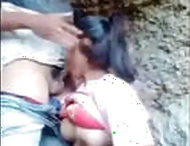 Outdoor scene of a young woman giving a blow job and sucking in a short time.