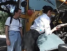 School bus driver girl wins lady-love to Ameliorate Hammer Away Cramer - BJ-Fuck-Anal-Facial-Cumshot