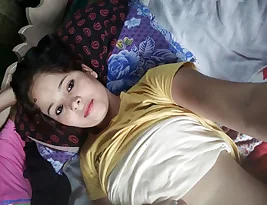 New bride from Indian descent playing with her pussy finger.