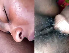 Beautiful couple making love outside in the woods.