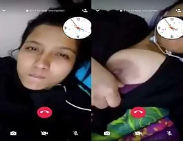 Free clip of cute girl showing her big boobs during video call.